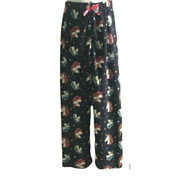 Bobbie Brooks Girls Plush PJ Lounge Pants Size M 7/8 Navy Blue Unicorn Print - Picture 1 of 9